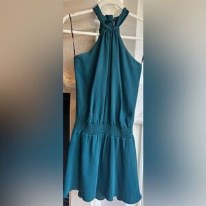 Amanda Uprichard Dark Green Polyester Halter Top Blouson Mini Dress Size XS 0/2